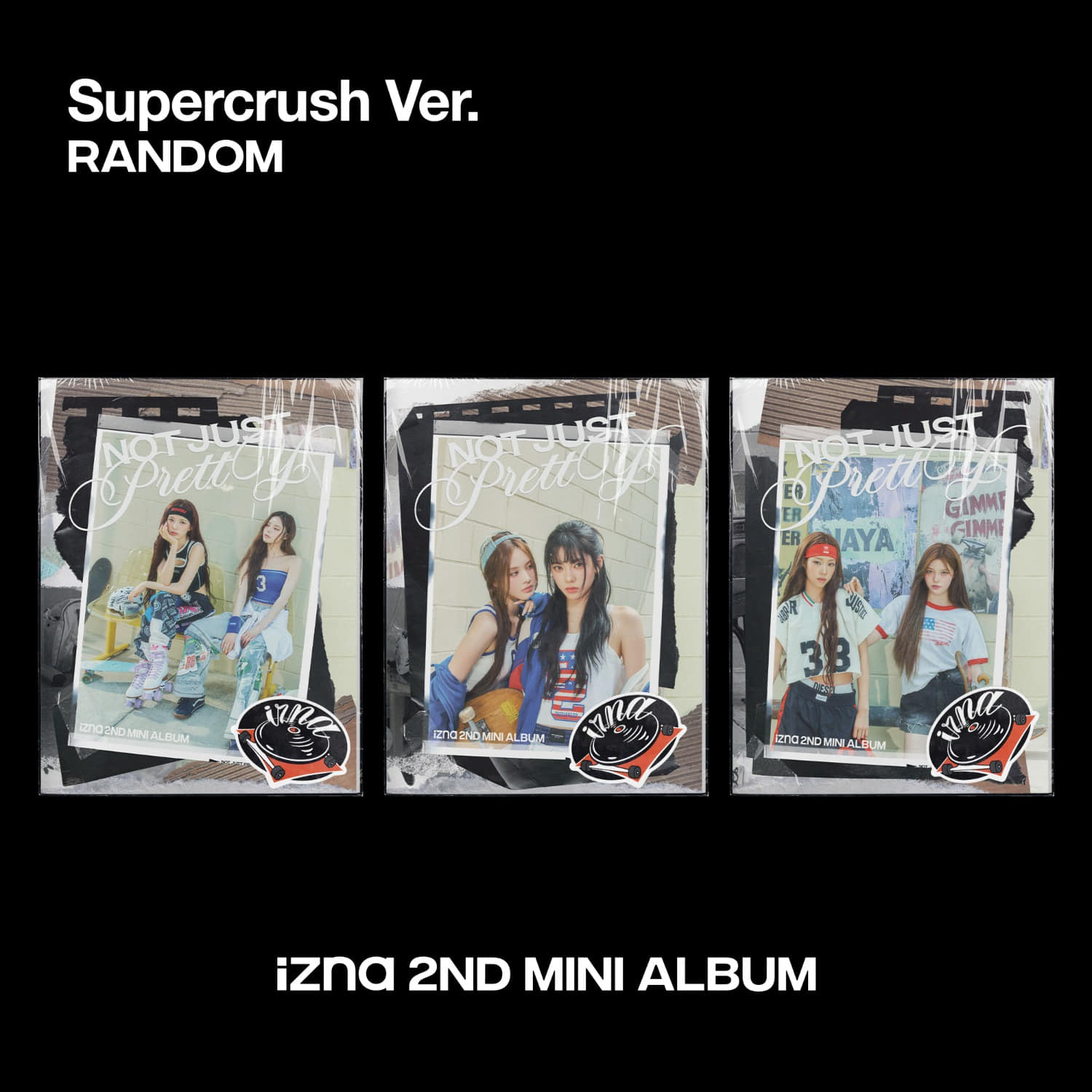 IZNA - 2nd Mini Album [Not Just Pretty] POSTERBOOK Ver. (Supercrush Ver.) (Random 1 of 3) - Album Kpop, affiches sur fond noir