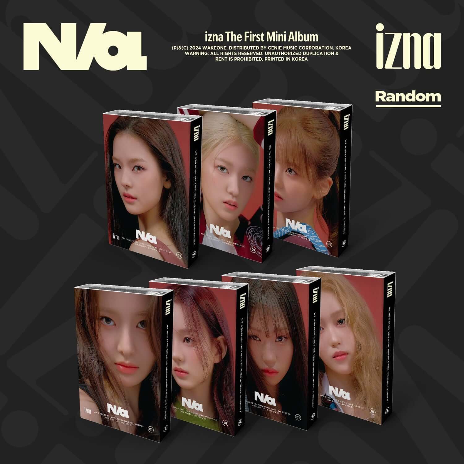 IZNA - [N/a] (izna Ver.) (NFC_Nemo Ver.) (7 Random 1) - Album Kpop IZNA, visuel pack Random avec Nmixx sur fond noir