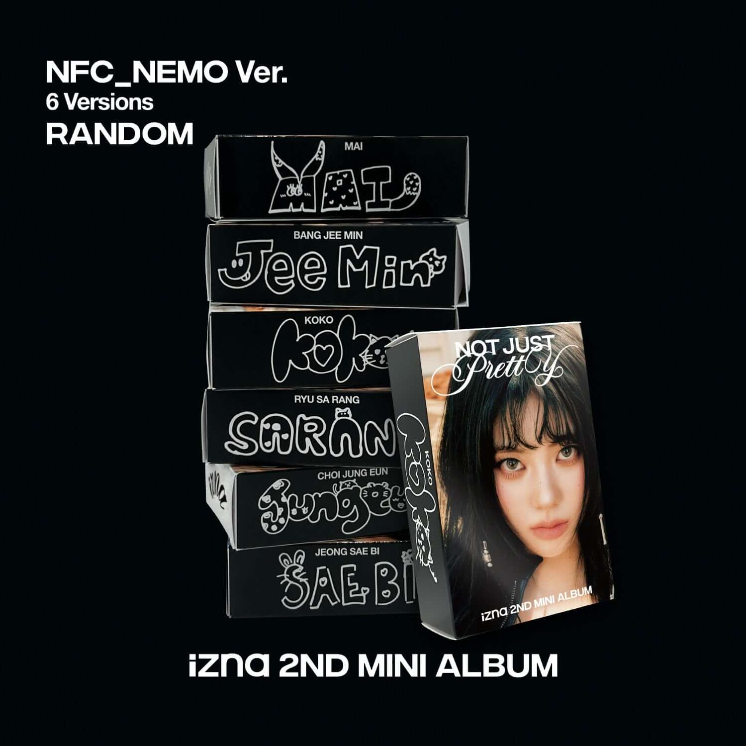IZNA - [Not Just Pretty] (NFC_Nemo Ver.) (Random) - Album Kpop, photo cover avec visuel femme, fond noir, packaging NFC