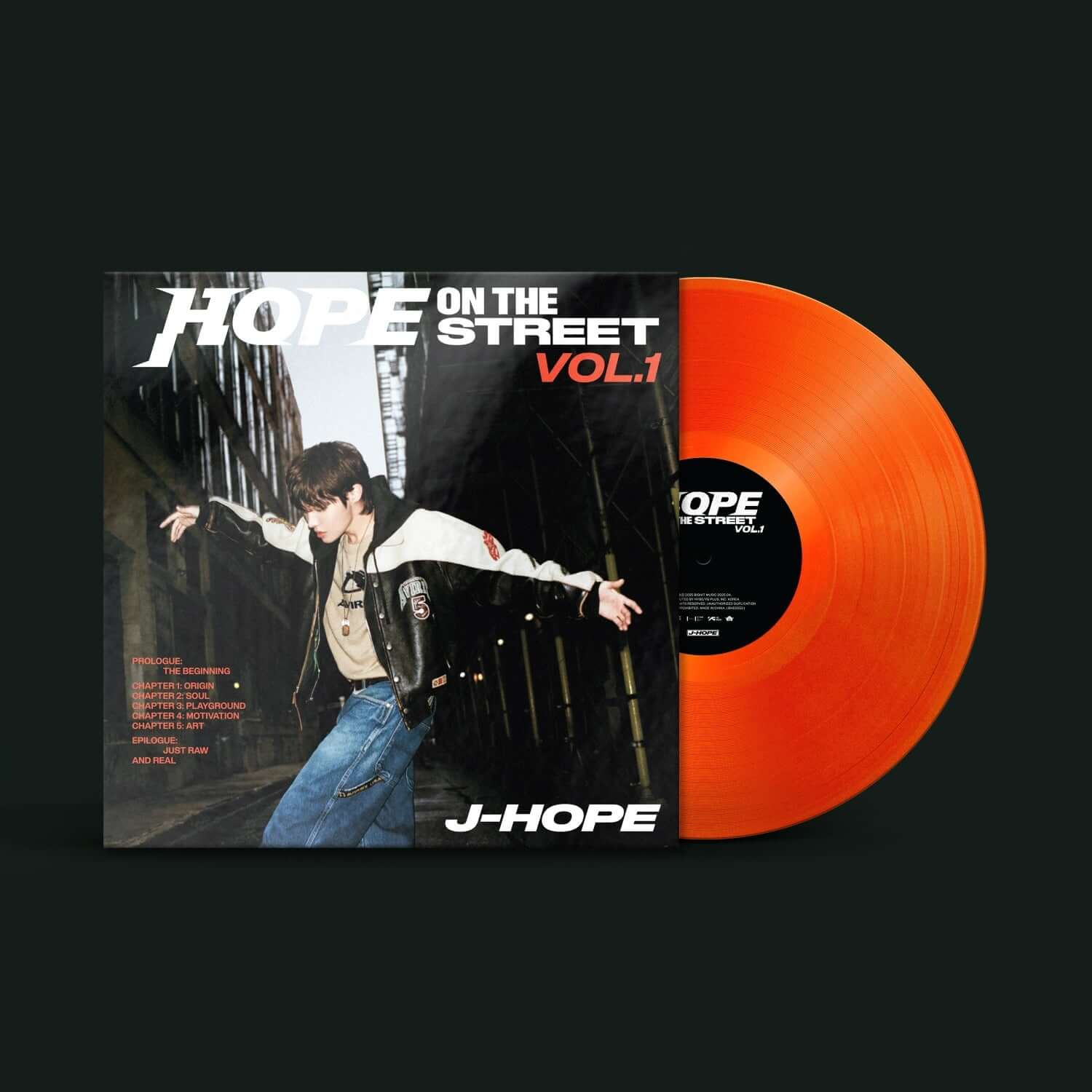 J-HOPE - [HOPE ON THE STREET VOL.1] (LP) - Album Kpop : vinyle orange et pochette, photo urbaine nocturne