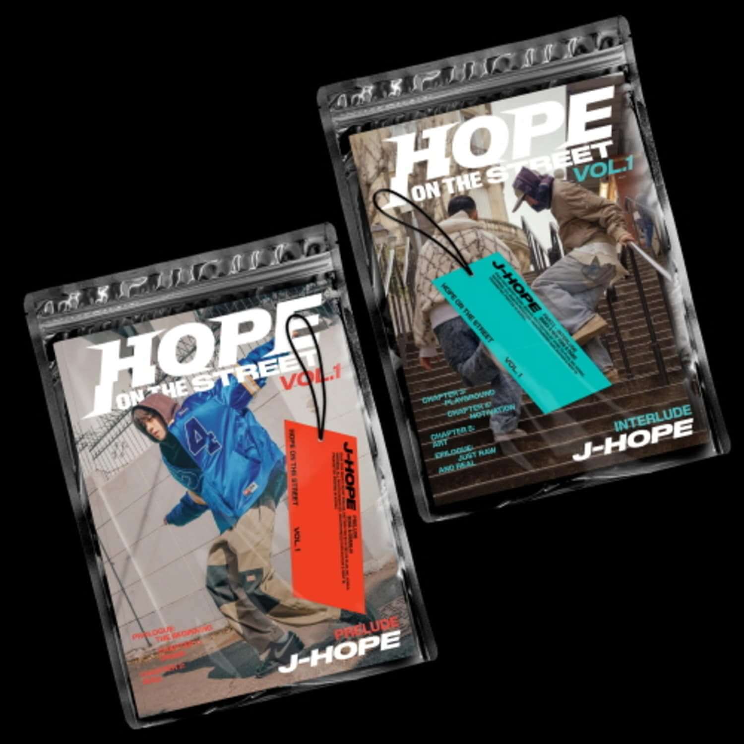 J-HOPE - [HOPE ON THE STREET VOL.1] (Random 1 of 2) - Album Kpop, pochettes sur fond noir, visuels urbains
