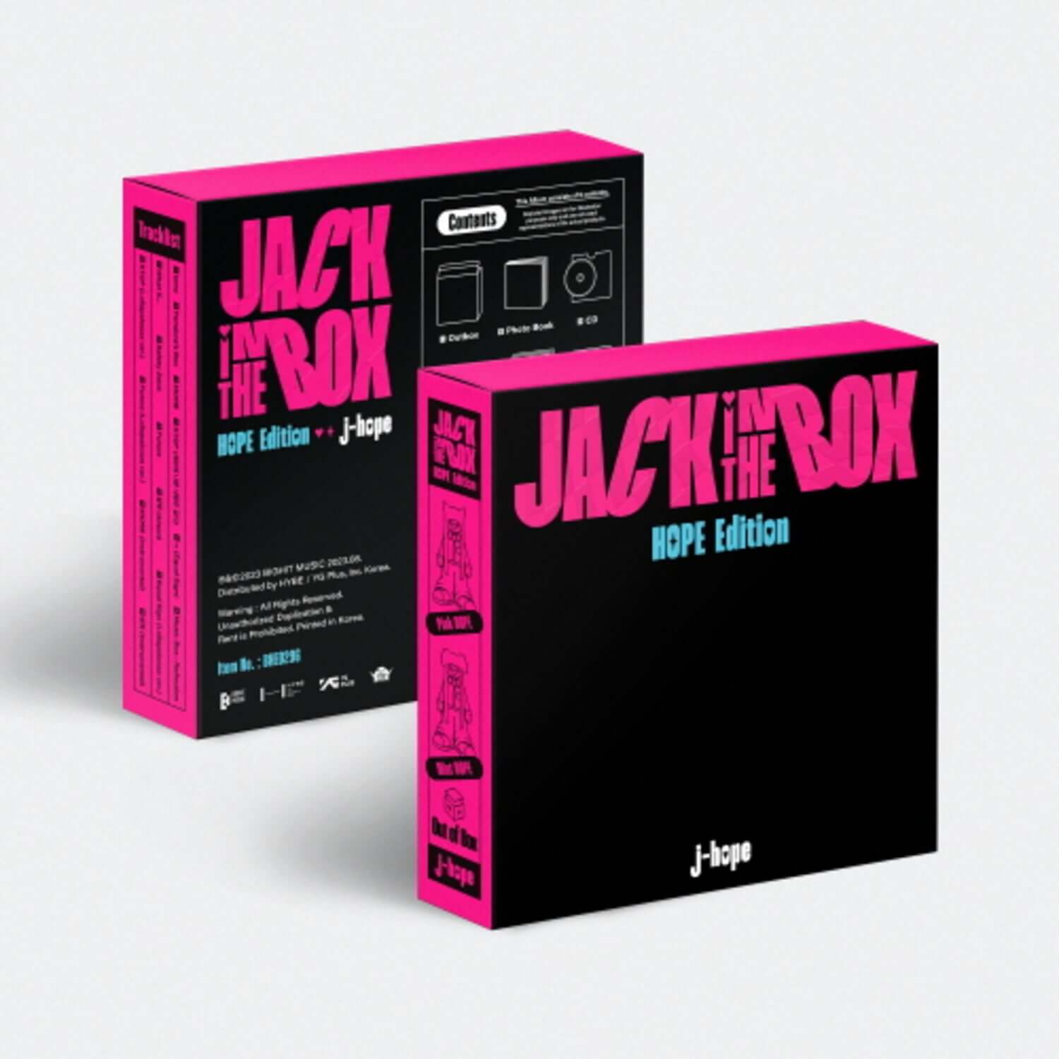 J-HOPE - [Jack In The Box] (HOPE Edition) - Album Kpop, boîte et CD rose/noir de la marque J-Hope sur fond clair.