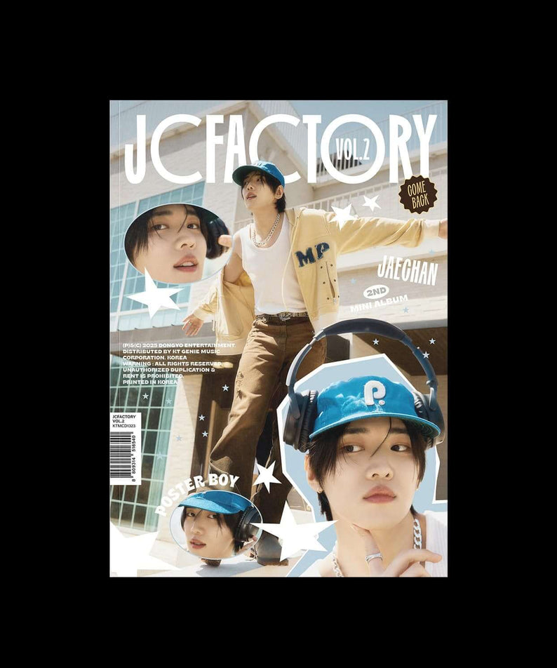 JAECHAN - 2nd Mini Album [JCFACTORY vol.2] (Boy ver.) - Album Kpop : jaquette avec JAECHAN, style urbain, fans, casque bleu.