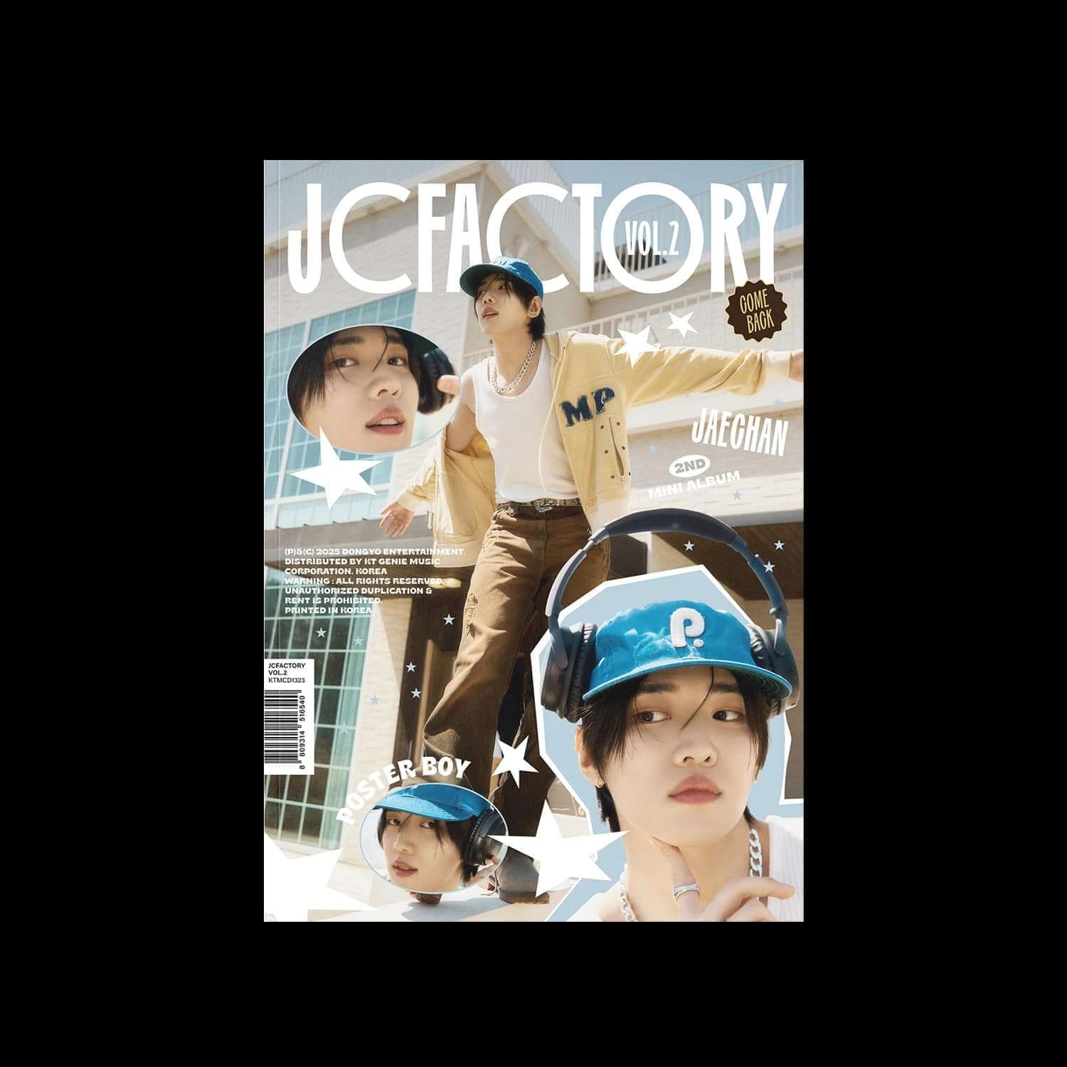 JAECHAN - 2nd Mini Album [JCFACTORY vol.2] (Boy ver.) - Album Kpop : jaquette avec JAECHAN, style urbain, fans, casque bleu.