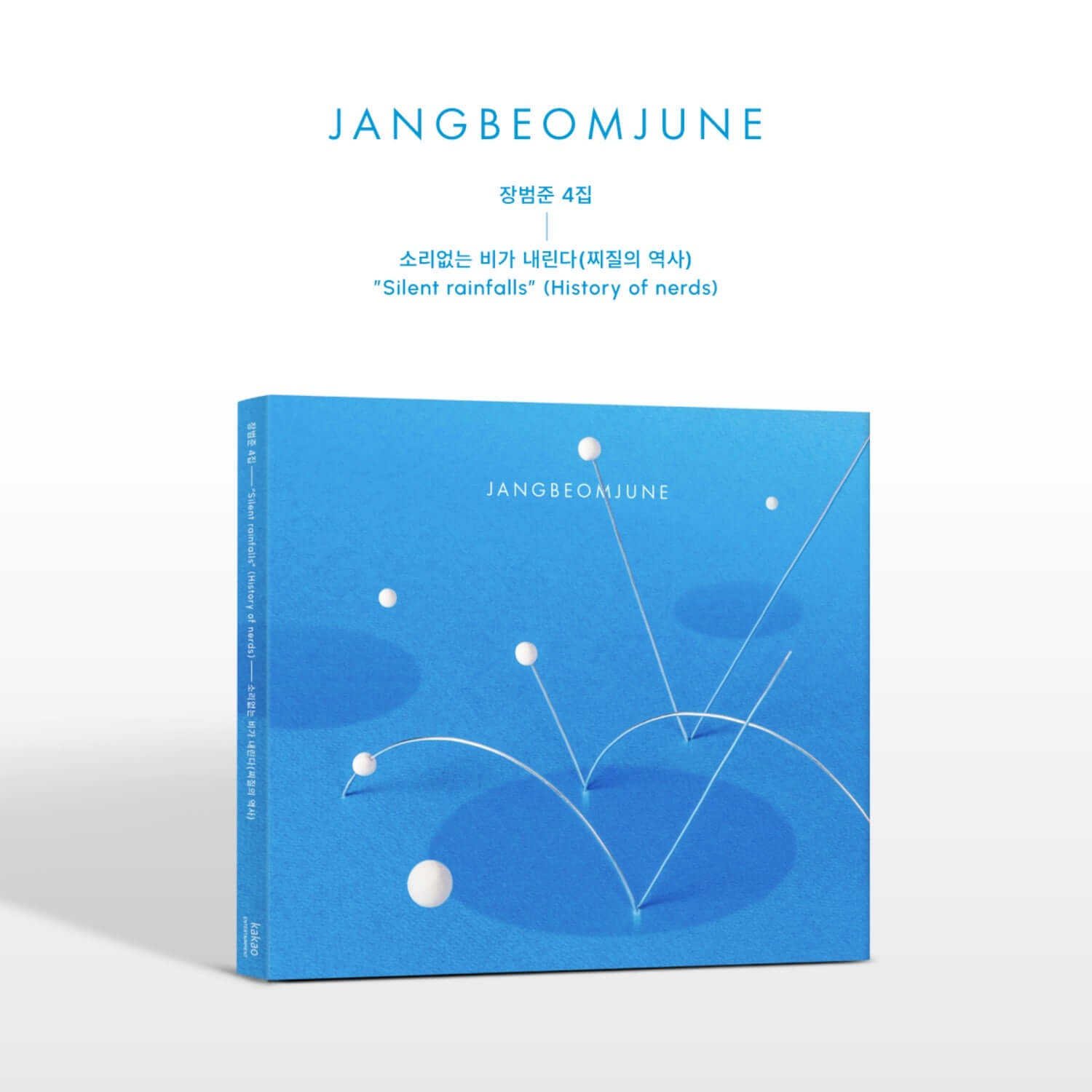 JANG BEOMJUNE - Album Kpop, jaquette bleue avec schéma lumineux; produit JANG BEOMJUNE sur fond blanc, concept pop.