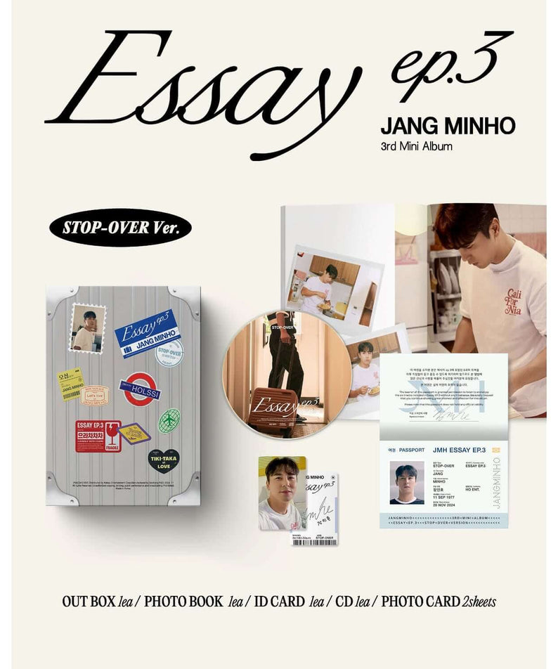 JANG MIN HO - 3rd Album [Essay ep.3] (Stop-over version) - Album Kpop : cover crème avec photos et disque, marque JANG MINHO.