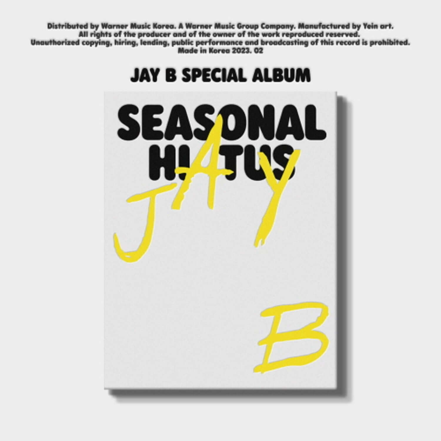 JAY B - Special Album [Seasonal Hiatus] - Album Kpop : pochette JAY B “Seasonal Hiatus” jaune, fond blanc, style K-pop.