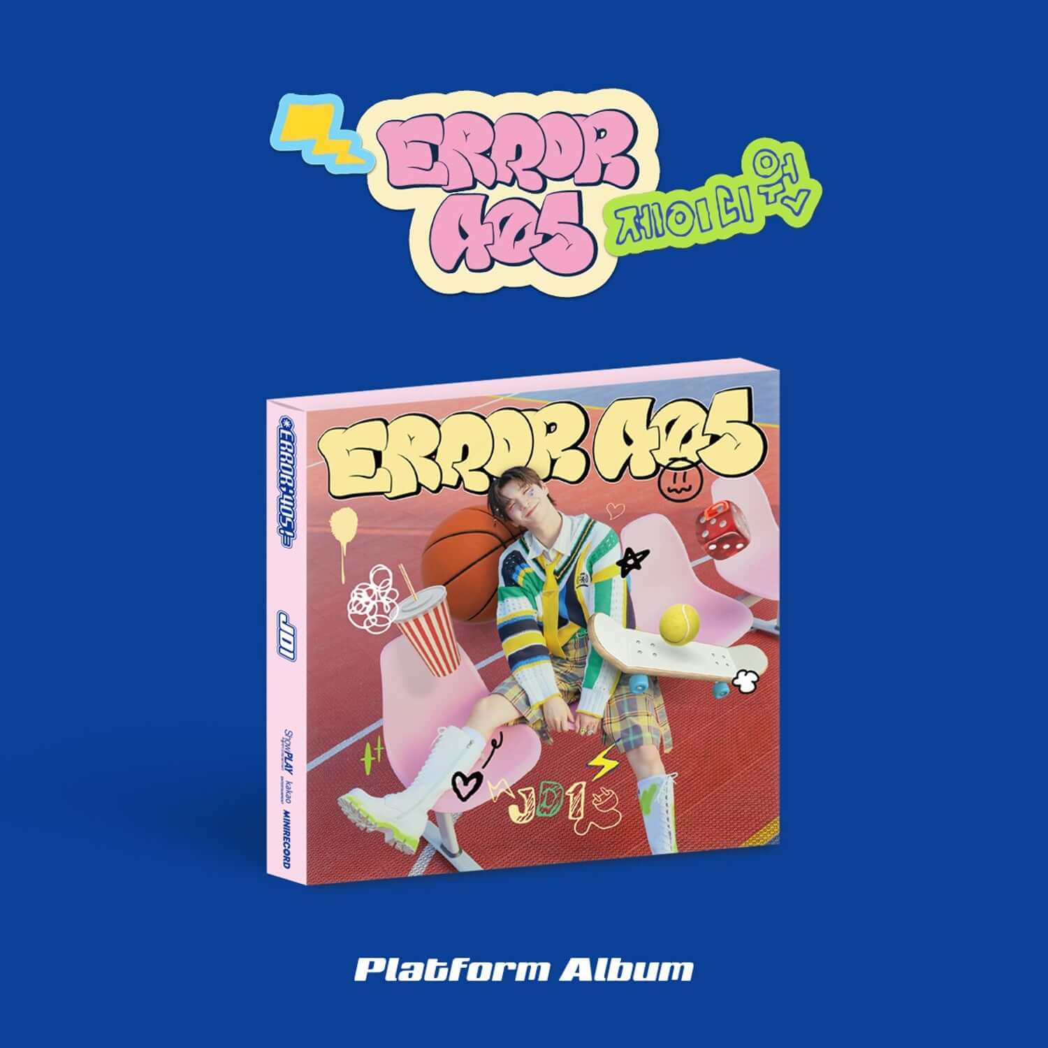JD1 - [ERROR 405] (PLATFORM ver.) - Album Kpop JD1, jaquette colorée sur fond bleu, design pop street.