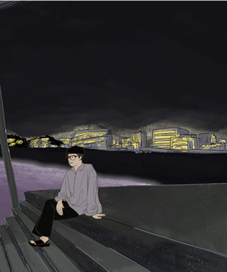 JEON HYUNMYUNG - Album Kpop de JEON HYUNMYUNG, album Kpop au style urbain, scène nocturne avec personnage et ville
