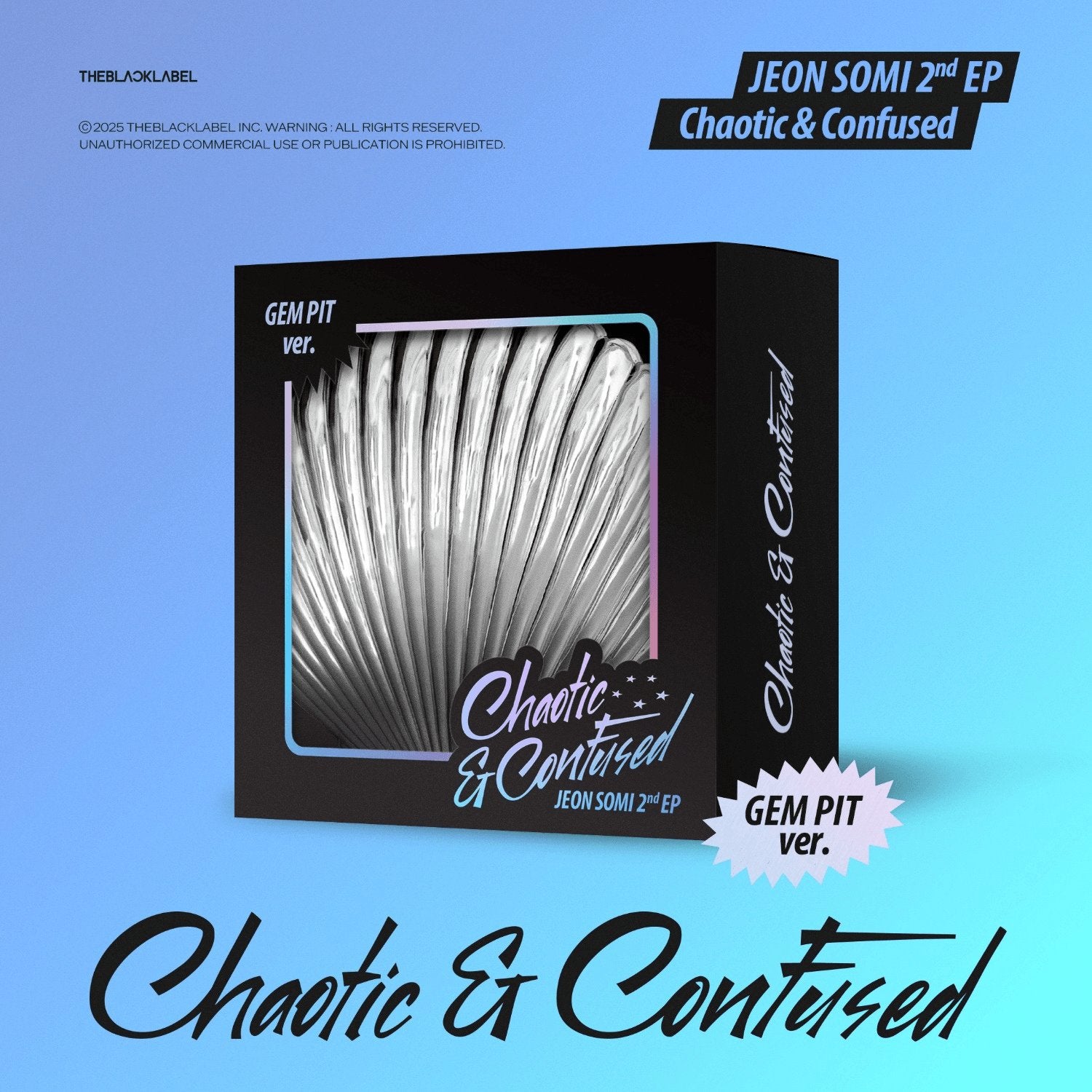 JEON SOMI - 2nd EP ALBUM [Chaotic & Confused] (GEM PIT ver.) - Album Kpop, visuel coffret noir bleu ciel, marque JEON SOMI