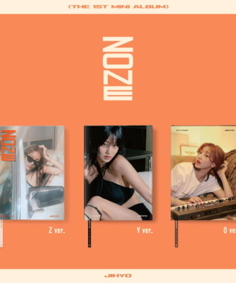 JIHYO - The 1st Mini Album [ZONE] - Album Kpop, visuel orange avec Z, Y, O versions et photos de JIHYO.