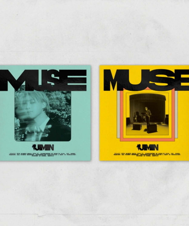 JIMIN - MUSE (Set) - Album Kpop : set MUSE avec couvertures bleu/jaune, visuel studio sur fond clair.