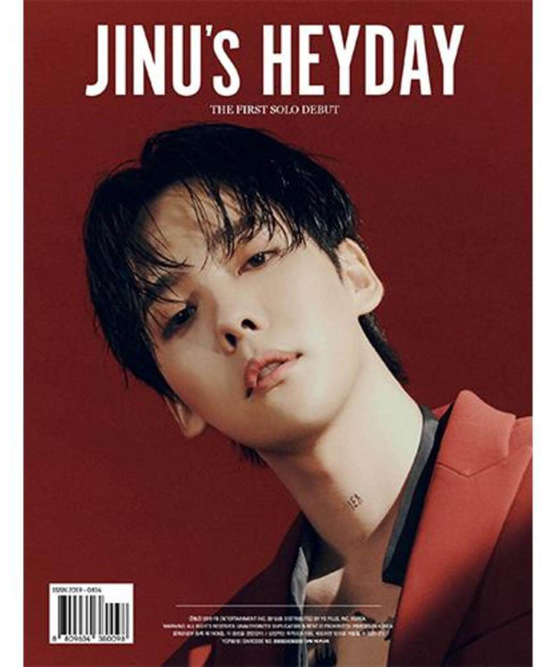 JINU - 1st Album [JINU’s HEYDAY - BOLD VER.] - Album Kpop : couverture rouge avec portrait de JINU.