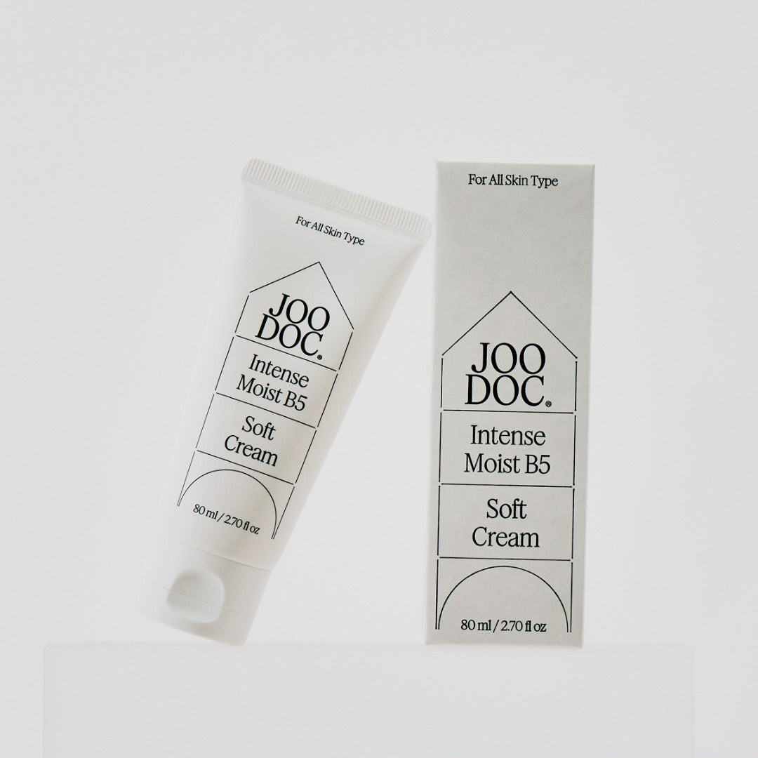 JOODOC  Intense Moist B5 Soft Cream 80ml, crème hydratante sur fond clair, visuel produit de la marque JOODOC.