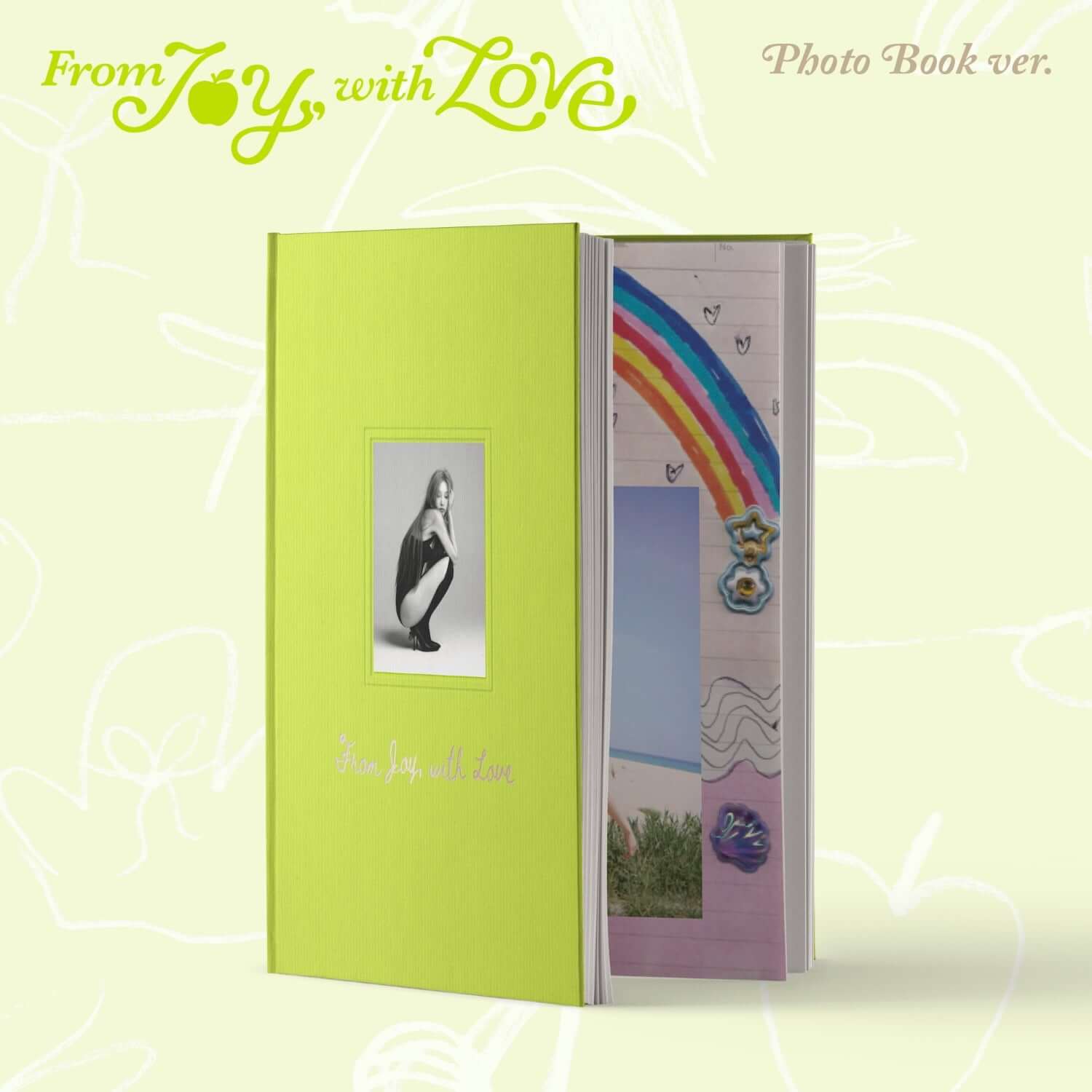 JOY - 1st Album [From JOY, with Love] (Photo Book Ver.) - Album Kpop, photo book vert, cover ouverte, style Kpop.
