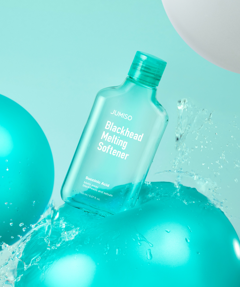 JUMISO Blackhead Melting Softener 150ml en bouteille avec design aquatique, idéal pour éliminer les points noirs efficacement.