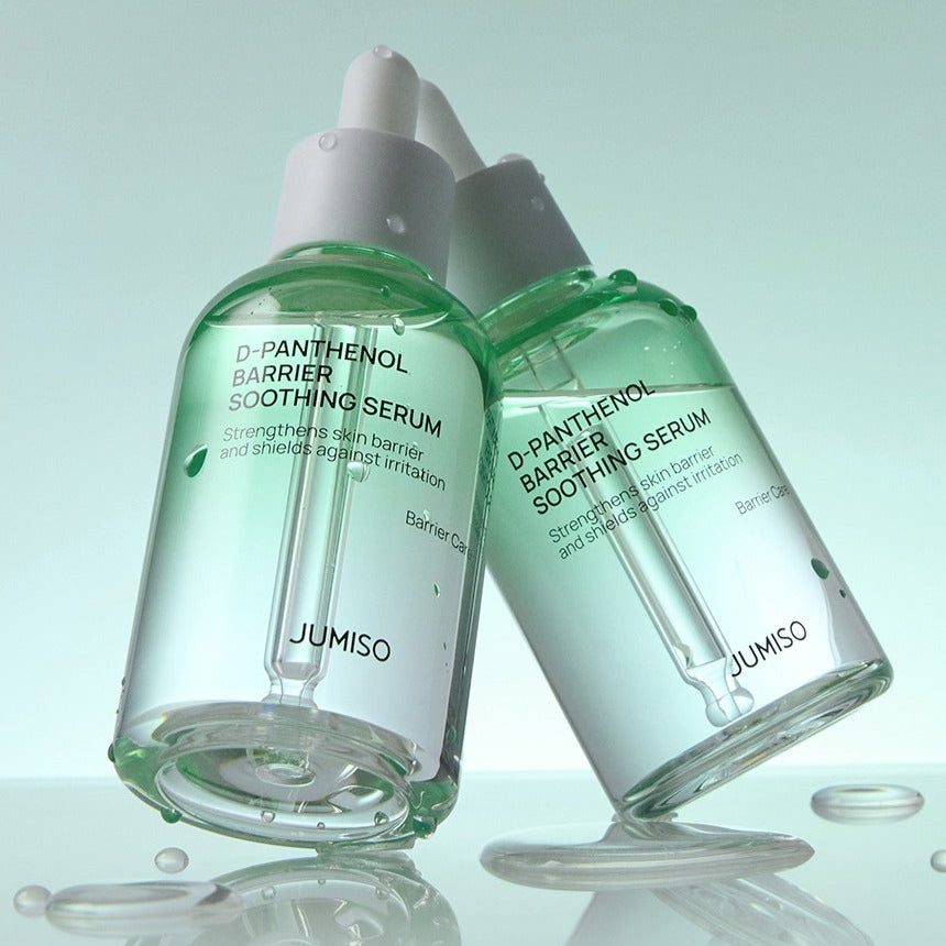 Décris l'image en français en mentionnant le produit, la marque et le contexte visuel : JUMISO D-Panthenol Barrier Soothing Serum 70ml