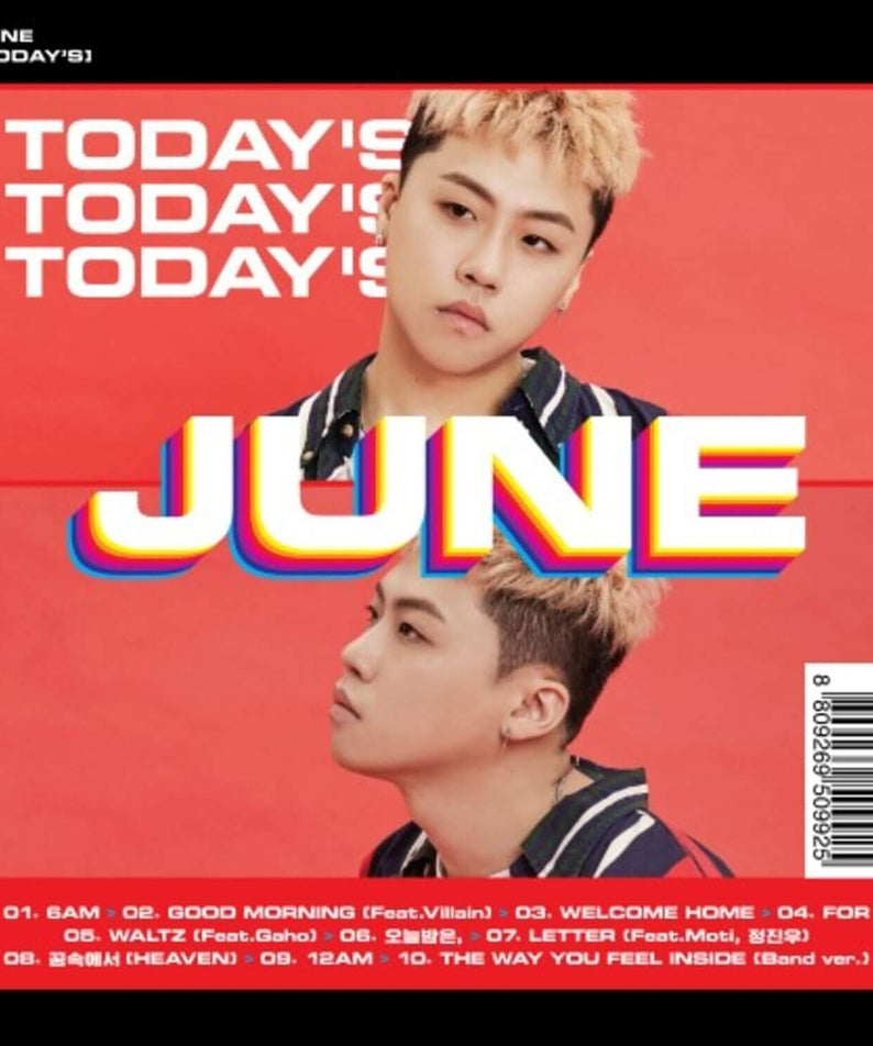 JUNE - 1st Album [TODAY'S] - Album Kpop, pochette rouge avec JUNE en duo, look street stylé, fan de l’album