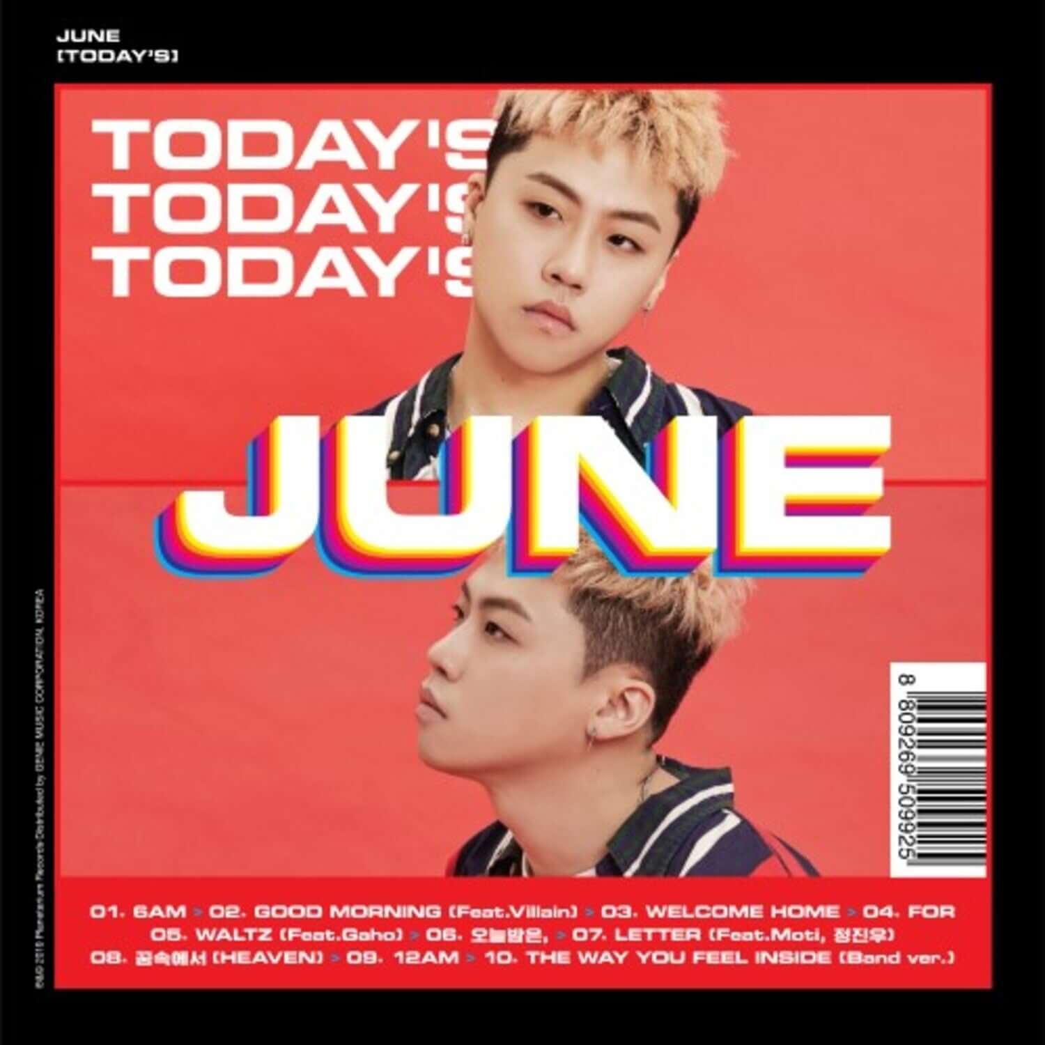 JUNE - 1st Album [TODAY'S] - Album Kpop, pochette rouge avec JUNE en duo, look street stylé, fan de l’album