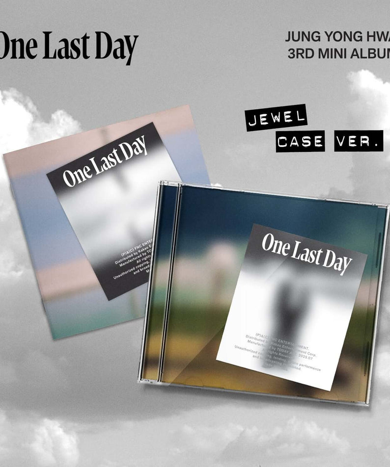 JUNG YONGHWA - 3rd Mini Album [One Last Day] (JEWEL CASE) - Album Kpop : boîtiers “Jewel Case Ver.” sur fond nuages.