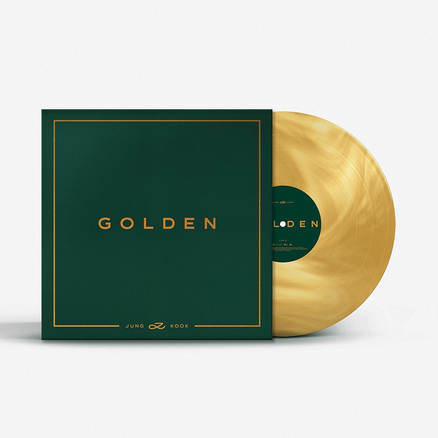 JUNGKOOK - [GOLDEN] (LP) - Album Kpop : pochette verte et vinyle doré, visuel studio de Jungkook