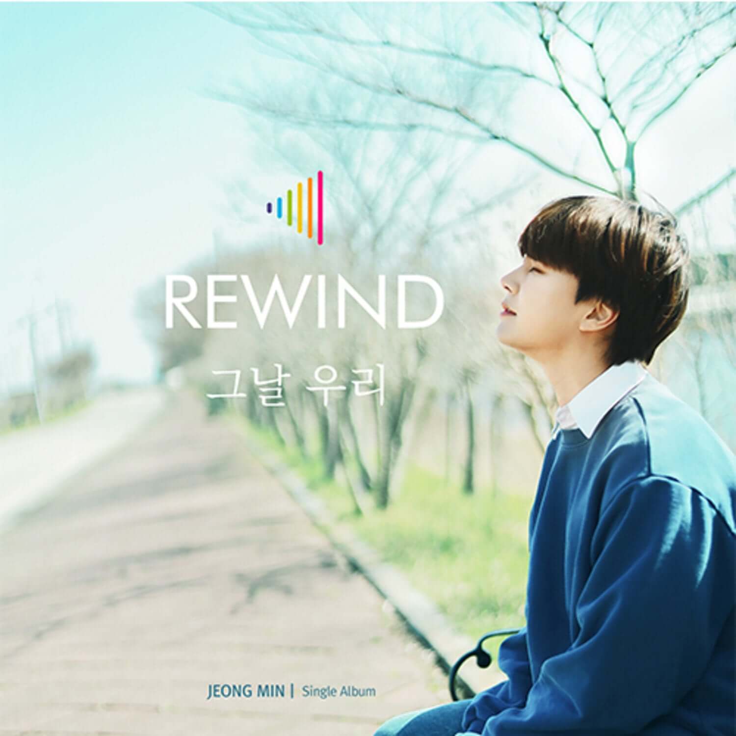 JUNGMIN - 4th Album [REWIND] - Album Kpop : couverture avec JUNGMIN assis, ambiance nature, branding REWIND