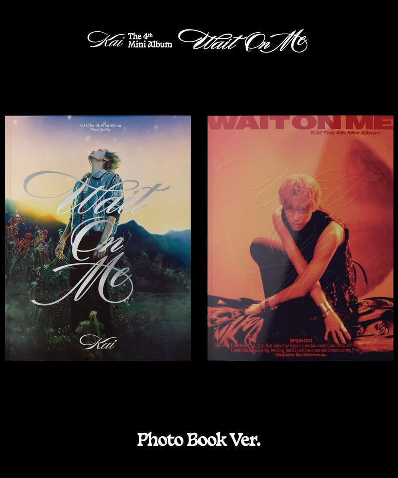 KAI - 4th Album [Wait On Me] (Photo Book Ver.) (Set of 2) - Album Kpop, couverture photo avec KAI sur fond noir.