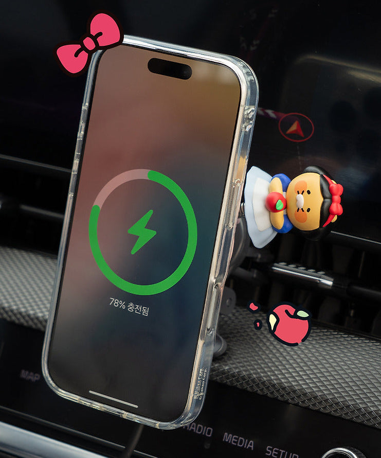 KAKAO FRIENDS Chunsik Bus Fly Magnetic Wireless Charger de marque KAKAO FRIENDS, détail avec charge sur téléphone