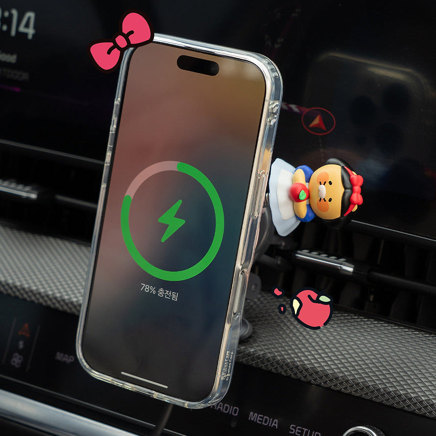 KAKAO FRIENDS Chunsik Bus Fly Magnetic Wireless Charger de marque KAKAO FRIENDS, détail avec charge sur téléphone