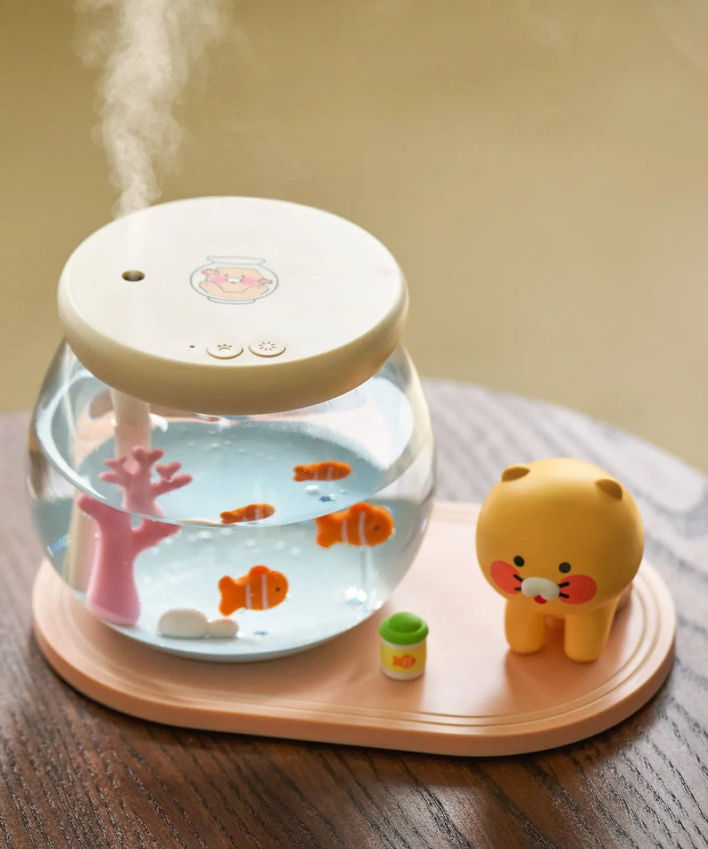 KAKAO FRIENDS  Fish Tank Humidifier Chunshik, humidificateur poisson décoratif sur base en bois, ambiance chambre