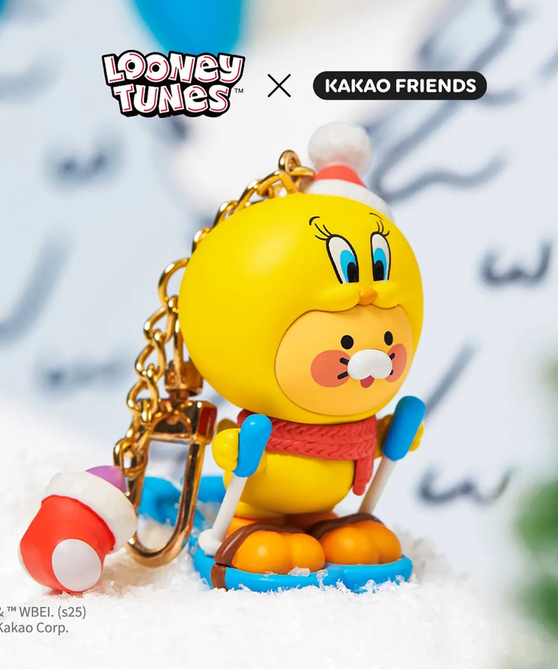 KAKAO FRIENDS  Looney Tunes X Friends Ski Tweety Figure Keychain Baby Chunsik : Tweety sur la neige, porte-clés.