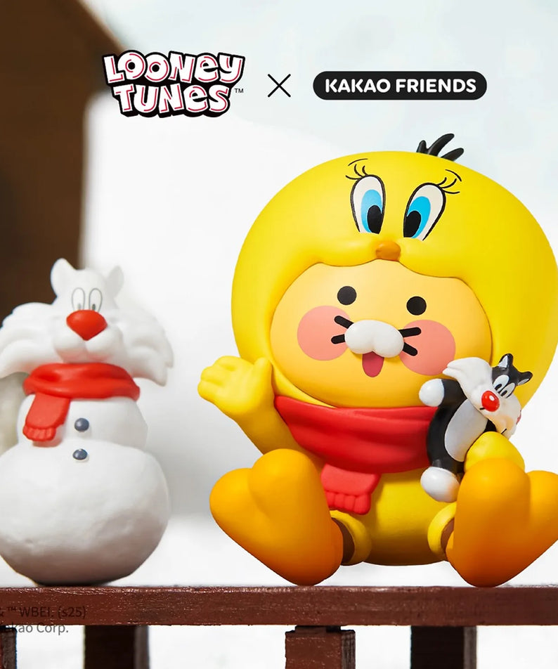 KAKAO FRIENDS  Looney Tunes X Friends Tweety Car Air Freshener & Figure Set Baby Chunsik, figurine Tweety et accessoires.