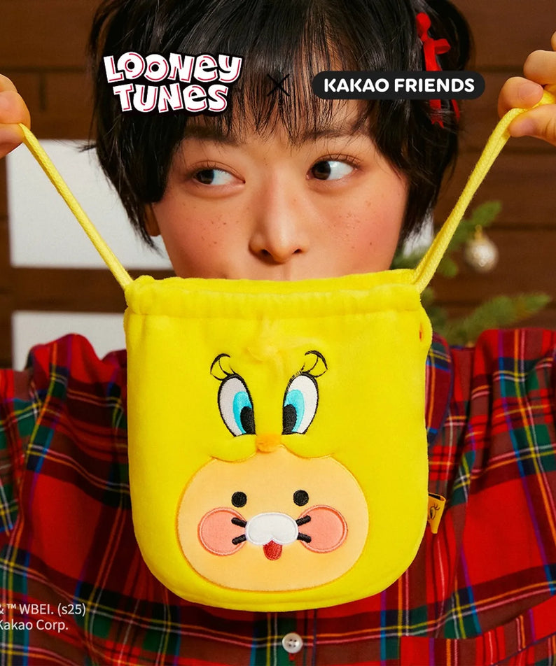 KAKAO FRIENDS  Looney Tunes X Friends Tweety Face Pouch Baby Chunsik, pochette jaune Tweety, enfant, style Looney Tunes.