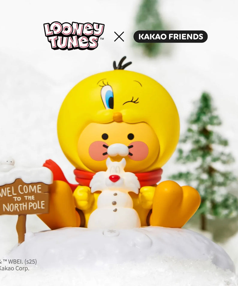 KAKAO FRIENDS  Looney Tunes X Friends Tweety Lighting Figure Baby Chunsik, figurine Tweety lumineuse dans la neige