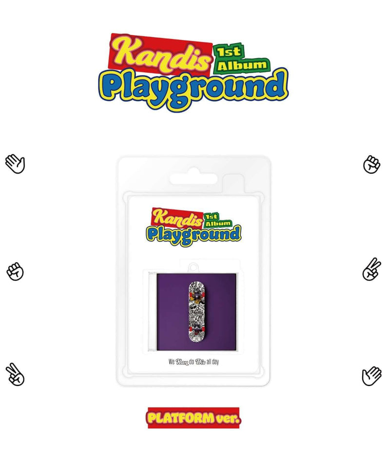 KANDIS - 1st Album [Playground] (Platform ver.) - Album Kpop, visuel boîtier et jaquette sur packaging blanc.