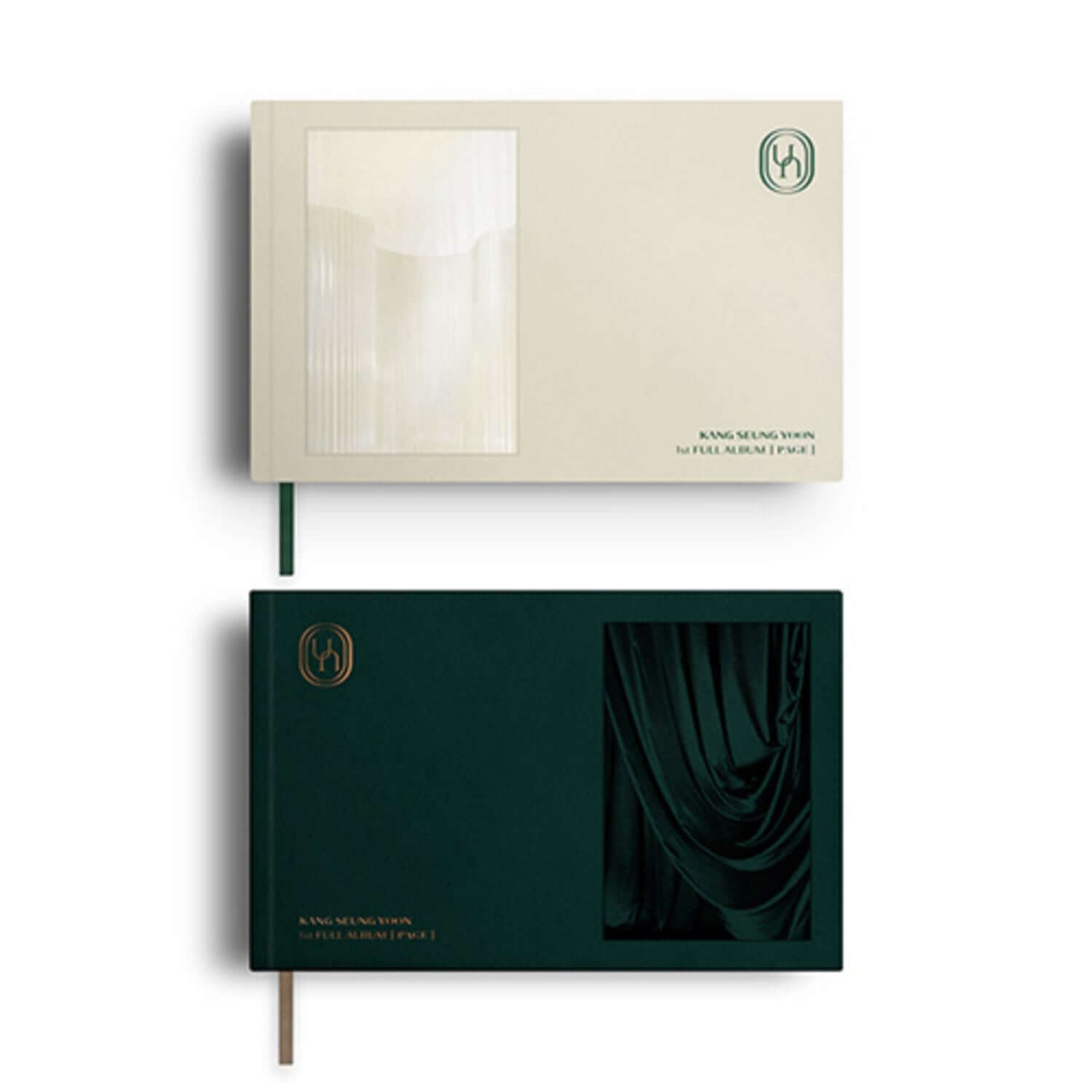 KANG SEUNG YOON - 1st FULL ALBUM [PAGE] - Album Kpop : couvertures crème et vert, visuel élégant, style mature et audacieux.