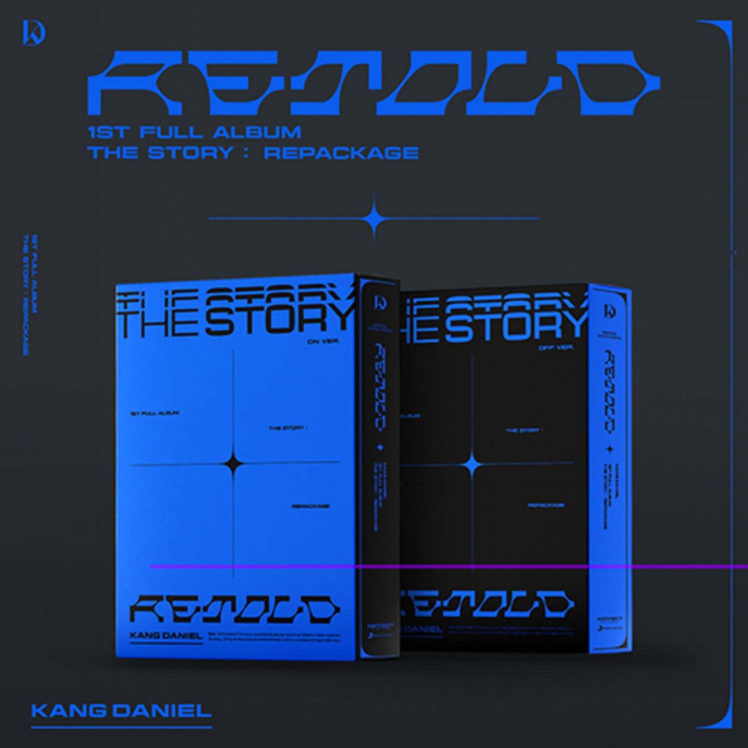 KANGDANIEL - 1ST FULL ALBUM [Repackage : Retold] (2 Random 1) - Album Kpop, coffret complet, visuel packaging bleu sombre