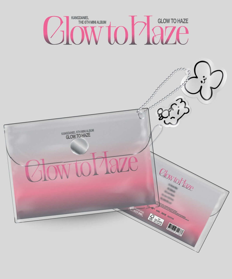 KANGDANIEL - [Glow to Haze] (PVC Pouch Ver.) - Album Kpop, pochette PVC transparente rose, visuel du disque et accessoires.