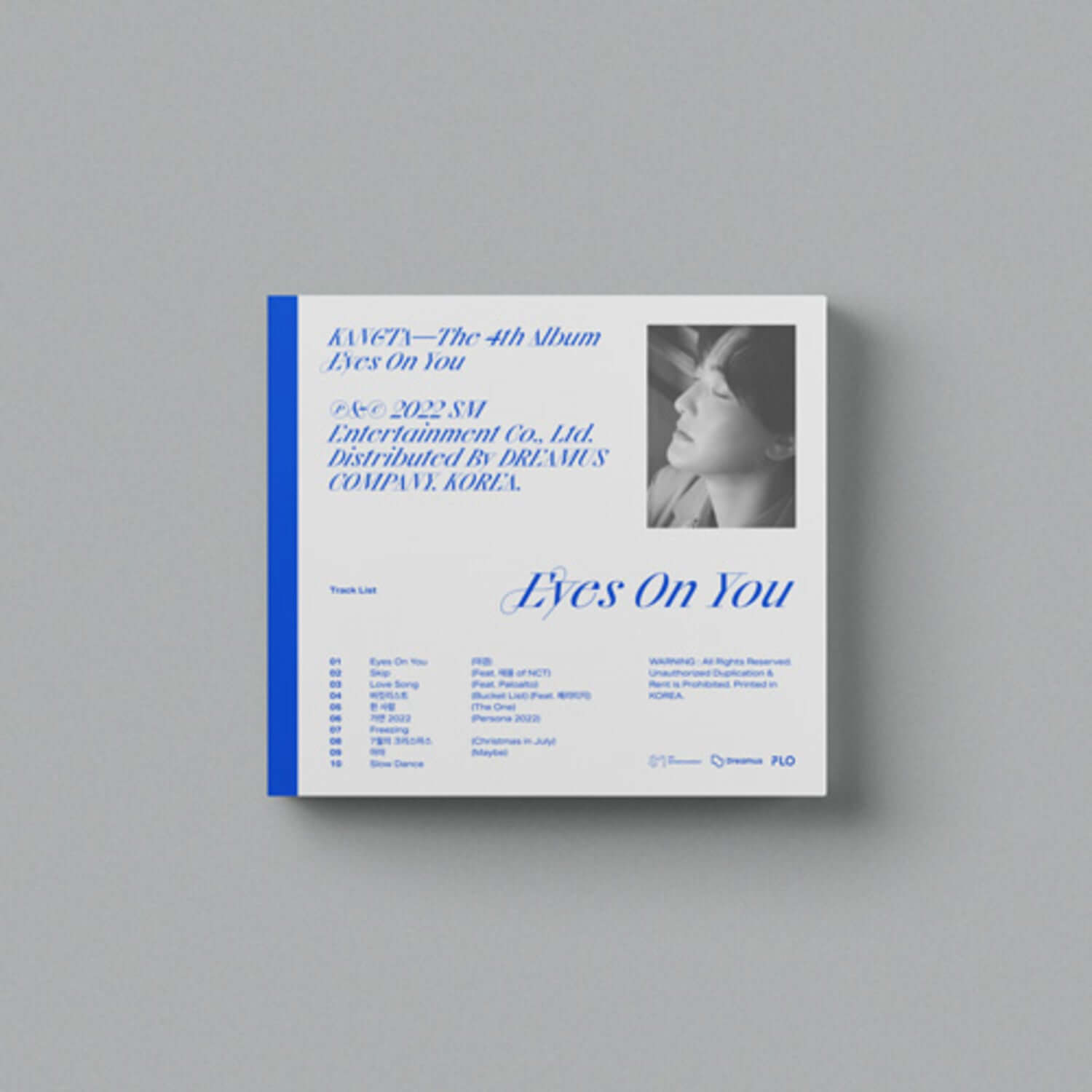 KANGTA - 4th Album [Eyes On You] (Digipack Ver.) - Album Kpop : pochette albim bleu/gris, photo profil en médaillon