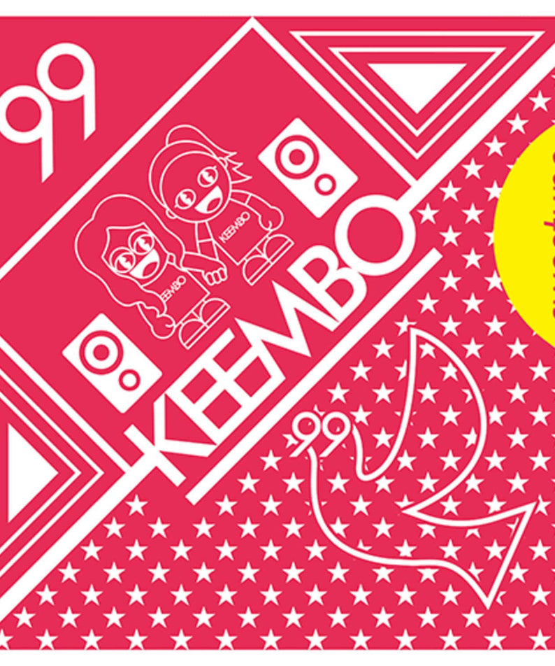 KEEMBO - [99 (GUGU)] - Album Kpop : visuel rose et étoiles, illustration graphique, pochette du groupe KEEMBO.