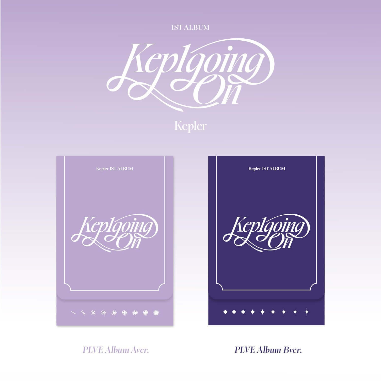 KEP1ER - 1st Album [Kep1going On] (PLVE Ver.) (Random) - album Kpop, jaquette violette Kep1going On sur fond pastel