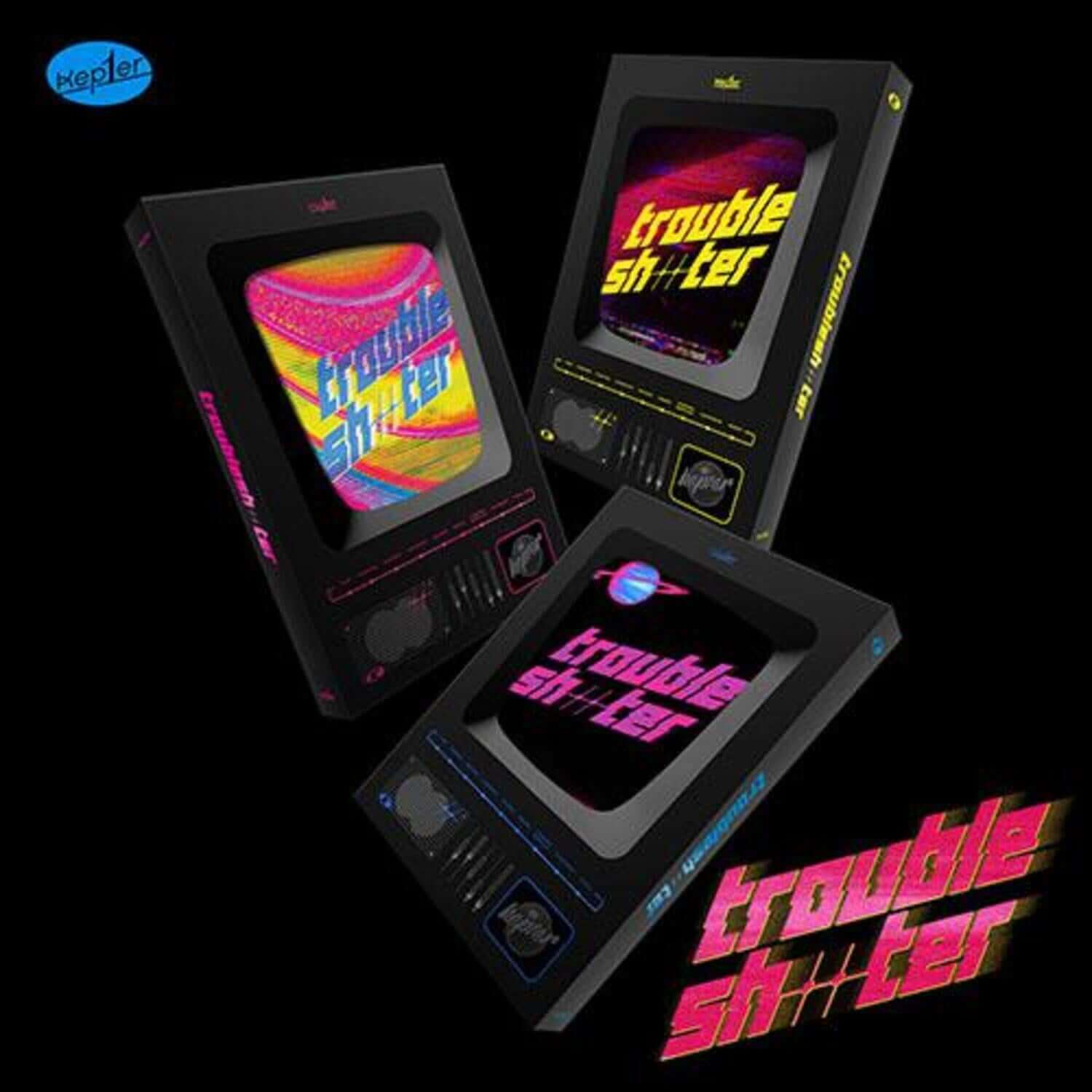 KEP1ER - [TROUBLESHOOTER] (Set of 3) - Album Kpop, coffrets KEP1ER sur fond noir, visuels “Trouble Sh*t”.