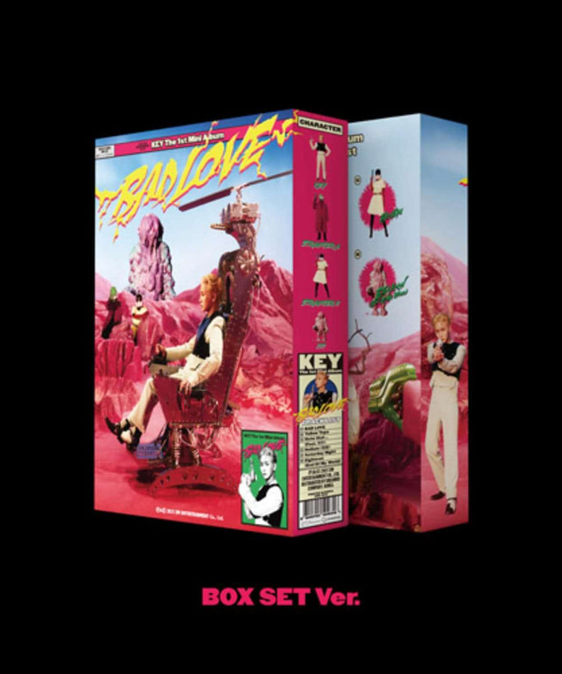 KEY - 1st Mini Album_BAD LOVE(BOX SET Ver.) - Album Kpop KEY, coffret complet, visuel boîte colorée sur fond noir.