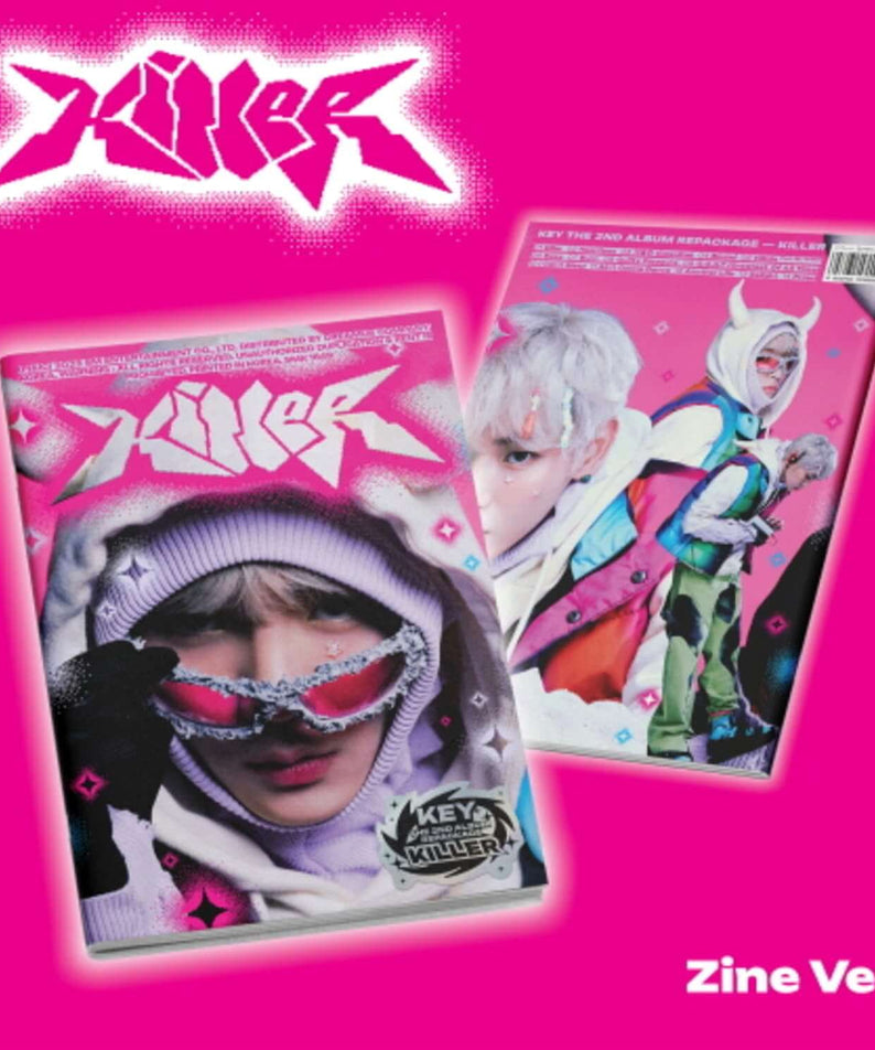 KEY - 2nd Album [Killer] (Zine Ver.) - Album Kpop KEY : jaquette rose avec photos du membre et zine, fanart visuel.