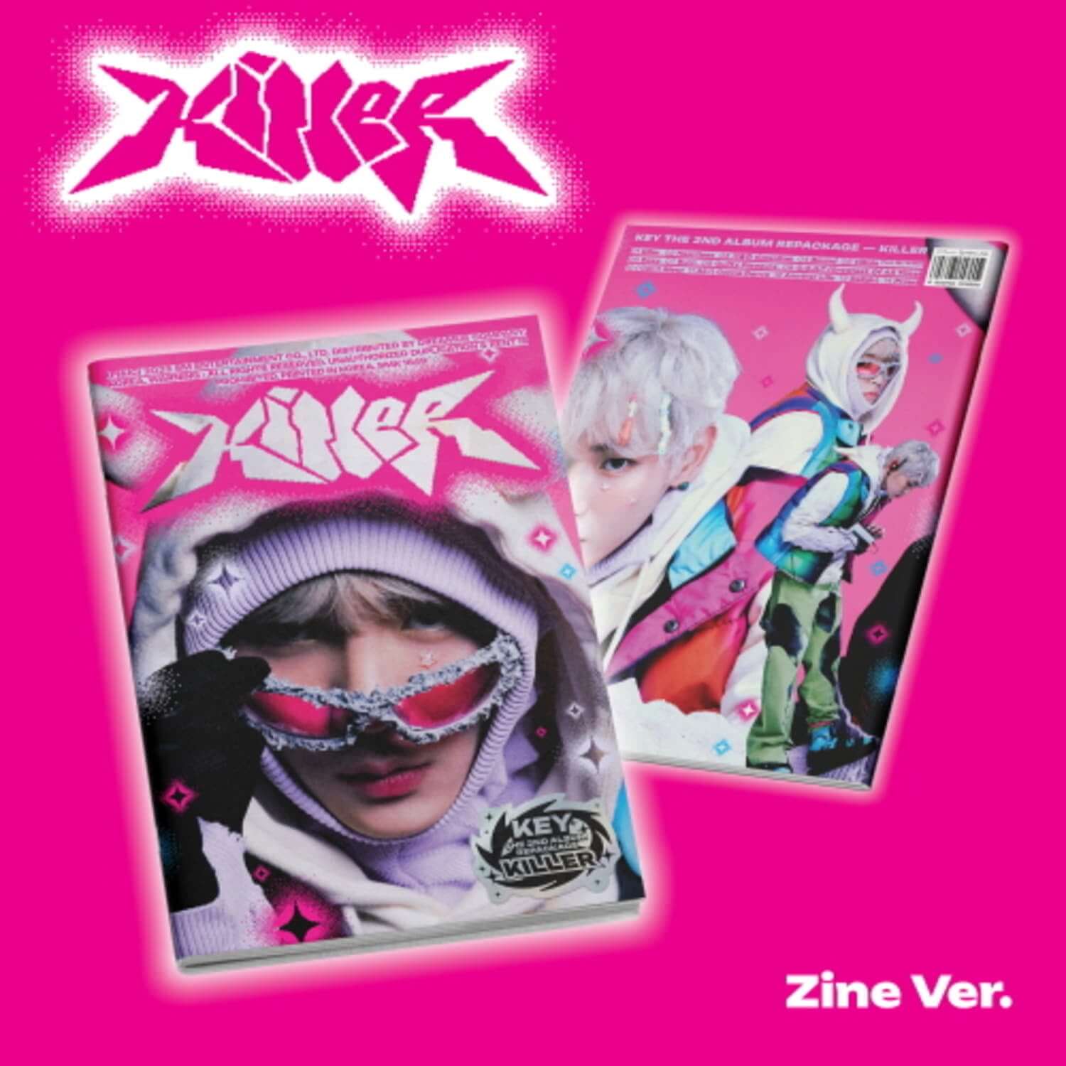 KEY - 2nd Album [Killer] (Zine Ver.) - Album Kpop KEY : jaquette rose avec photos du membre et zine, fanart visuel.