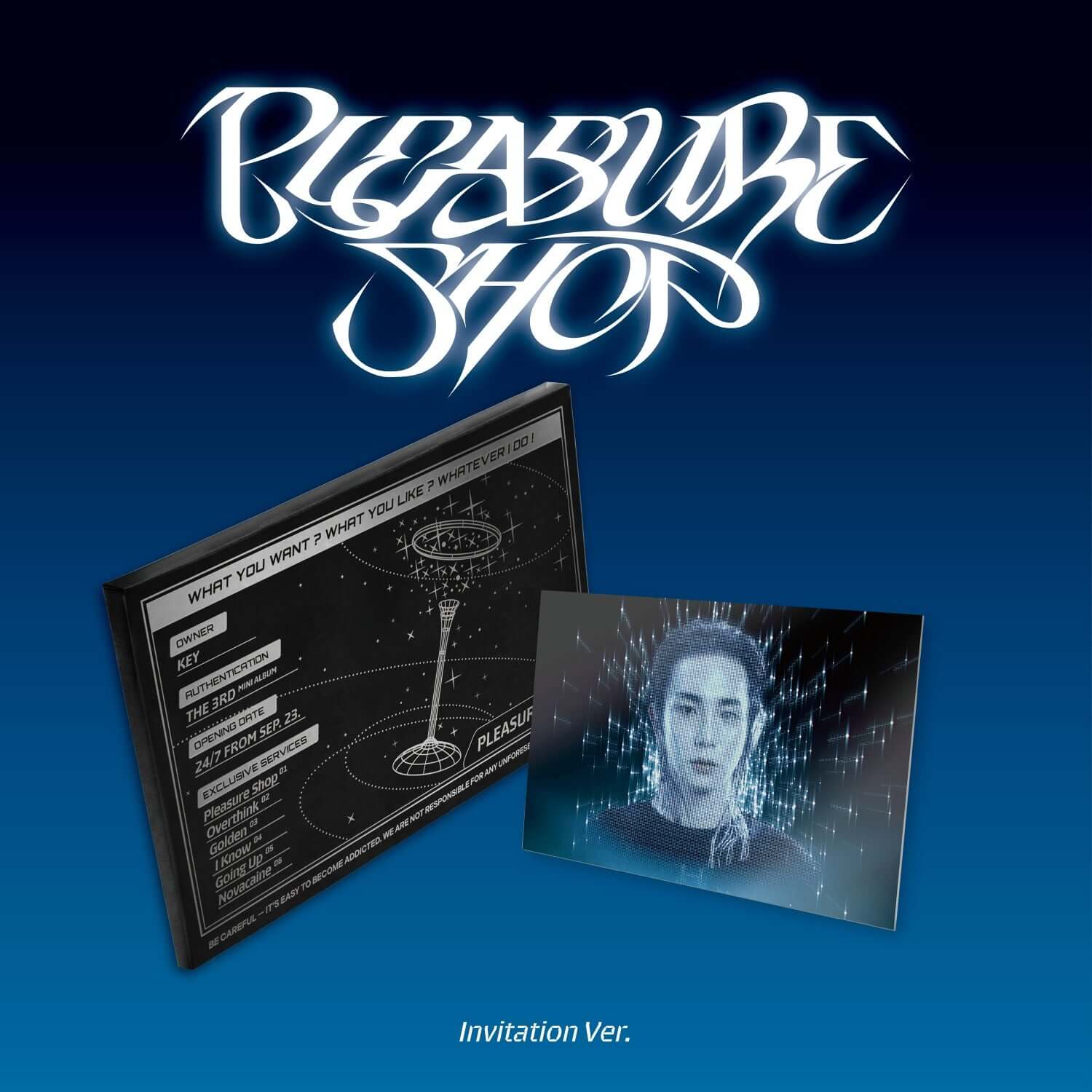 KEY - 3rd Album [Pleasure Shop] (Invitation Ver.) - Album Kpop : pochette sombre bleue, livret et photos, visuel fan