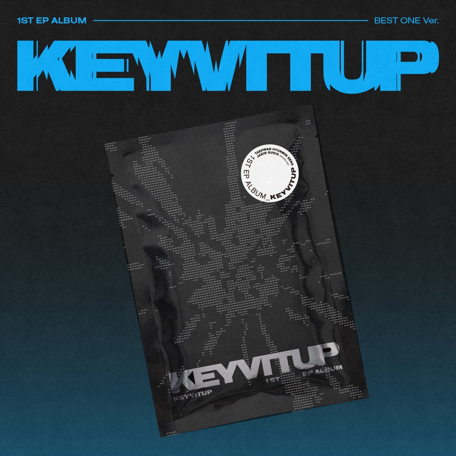 KEYVITUP - 1ST EP ALBUM [KEYVITUP] (BEST ONE Ver.) - Album Kpop : pochette noire, pack sur fond bleu, logo KEYVITUP