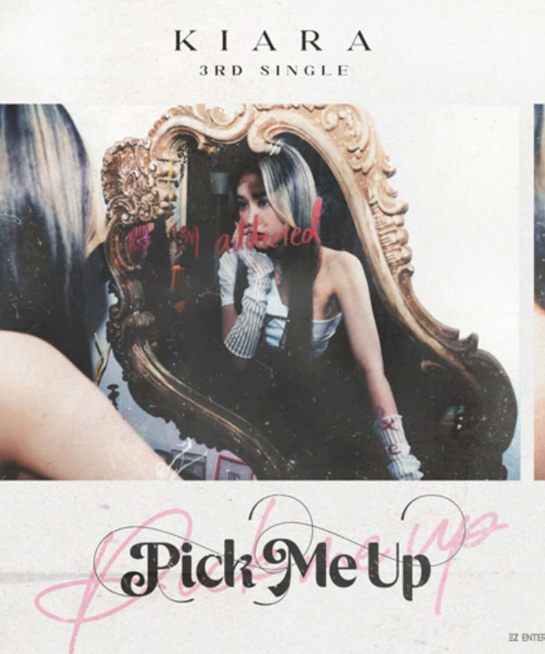 KIARA - [Pick Me Up] - Album Kpop, cover visuel avec miroir et portrait, style Kpop en arrière-plan, 3rd single