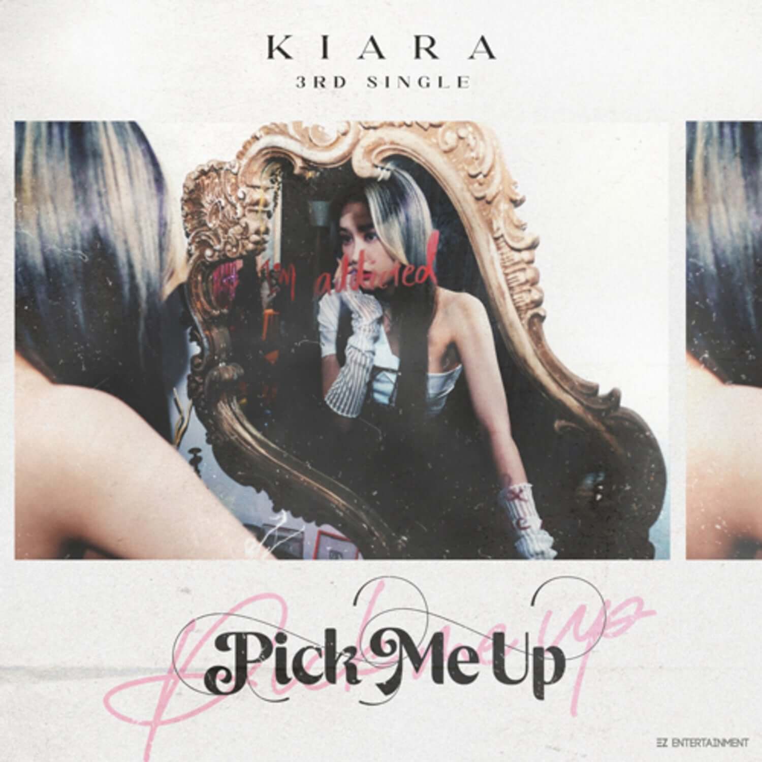 KIARA - [Pick Me Up] - Album Kpop, cover visuel avec miroir et portrait, style Kpop en arrière-plan, 3rd single