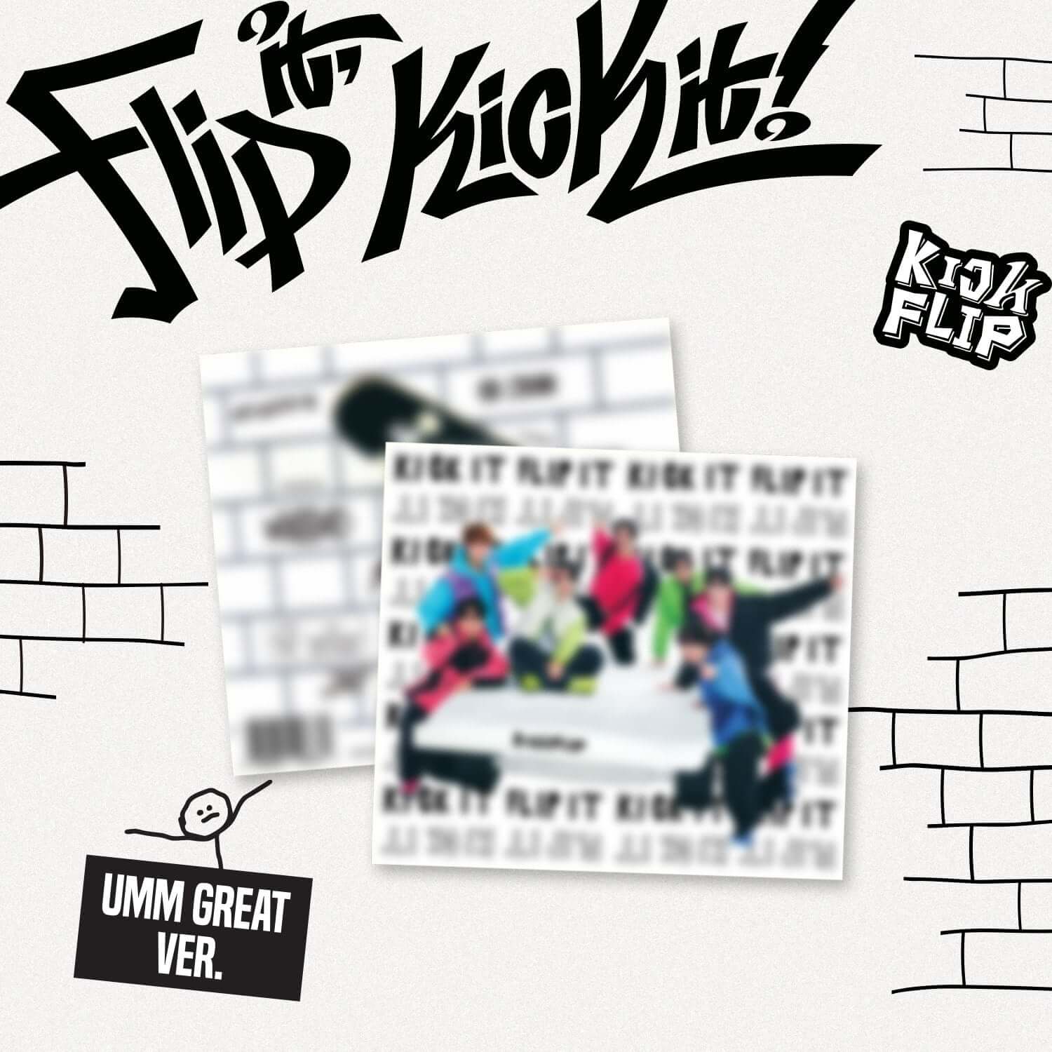 KICKFLIP - 1st Mini Album [Flip it, Kick it!] (Umm Great ver.) - Album Kpop, visuel collage avec photo et logo.